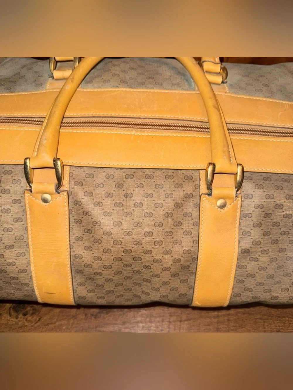 Gucci Beige Monogram Canvas Duffel with Tan Leather Trim